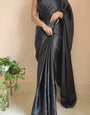 Enchanting 1 Minute Ready To Wear Black Satin Silk Saree