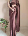 Fragrant 1 Minute Ready To Wear Brown Satin Silk Saree