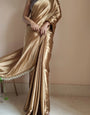 Ethnic 1 Minute Ready To Wear Champagne Gold Satin Silk Saree