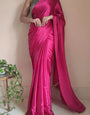 Smashing 1 Minute Ready To Wear Hot Pink Satin Silk Saree