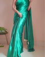 Arresting 1 Minute Ready To Wear Jade Green Satin Silk Saree