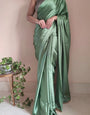 Desirable 1 Minute Ready To Wear Moss Green Satin Silk Saree