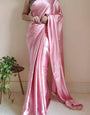 Energetic 1 Minute Ready To Wear Old Rose Satin Silk Saree