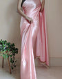 Evanescent 1 Minute Ready To Wear Peach Satin Silk Saree