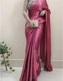 Super classy 1 Minute Ready To Wear Rose Pink Satin Silk Saree