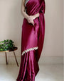 Symmetrical 1 Minute Ready To Wear Wine Satin Silk Saree