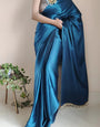 Eye-catching 1 Minute Ready To Wear Cobalt Blue Satin Silk Saree