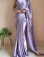 An insanely 1 Minute Ready To Wear Lavender Satin Silk Saree