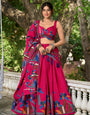 Rani Pink Tusser Silk Floral Print Lehenga Choli with Dupatta
