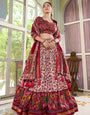 Maroon & Pink Floral Embroidered Tussar silk Lehenga Choli with Dupatta