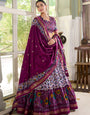 Purple & Multicolor Floral Embroidered Tussar silk Lehenga Choli with Dupatta