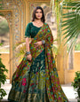 Elegant Green Printed Lehenga Choli with Dupatta & Golden Zari Border