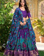 Royal Purple Printed Lehenga Choli with Dupatta & Golden Zari Border