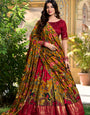 Majestic Red Printed Lehenga Choli with Dupatta & Golden Zari Border