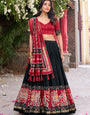 Black & Red Tussar Silk Sophisticated Foil Work Border Kalamkari Lehenga Choli