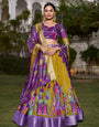 Mustard Yellow And Purple Tussar Silk Lehenga Choli With Dupatta