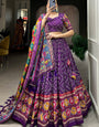 Majestic Purple Bandhej Tusser Silk Lehenga Choli With Multicolor Dupatta