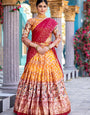 Exquisite Orange Tussar Silk Floral & Patola Print Lehenga Choli Set