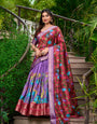 Lavender & Maroon Artistic Printed Tusser Silk Lehenga Choli Set