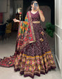 Flameboyant Wine Bandhej Tusser Silk Lehenga Choli With Multicolor Dupatta