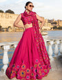 Elegant Pink Tusser Silk Lehenga Choli With Intricate Print And Dupatta