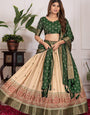 Quintessential Beige & Green Tusser Silk Lehenga Choli with Dupatta