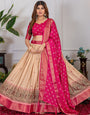 Incomparable Beige & Pink Tusser Silk Lehenga Choli with Dupatta