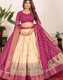 Pleasurable Beige & Wine Tusser Silk Lehenga Choli with Dupatta