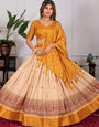 Serendipity Beige & Yellow Tusser Silk Lehenga Choli with Dupatta