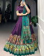 Regal Purple & Green Tusser Silk Lehenga Choli With Dupatta