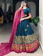Exquisite Navy Blue & Pink Tusser Silk Lehenga Choli With Dupatta
