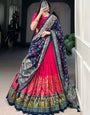 Supernal Red & Blue Tusser Silk Lehenga Choli With Dupatta
