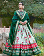 Emerald Green & White Tusser Silk Lehenga Choli With Intricate Print And Dupatta