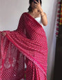 Blissful 1 Minute Ready To Wear Dark Pink Cotton Digital Print Saree