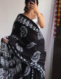 Demanding 1 Minute Ready To Wear Black Cotton Digital Print Saree