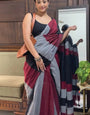 Luxuriant 1 Minute Ready To Wear Grey And Maroon Cotton Digital Print Saree