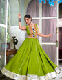 Sakhi Parrot Green Lehenga Choli with Gamthi Embroidered Blouse
