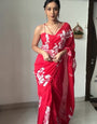 Lissome 1 Minute Ready To Wear Red Georgette Floral Digital Printed Saree
