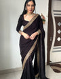 Demanding 1 Minute Ready To Wear Black Velvet Saree
