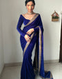 Elaborate 1 Minute Ready To Wear Royal Blue Velvet Saree