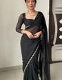 Ailurophile 1 Minute Ready To Wear Black Georgette Hand Work Saree