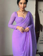 Breathtaking 1 Minute Ready To Wear Lavender Georgette Hand Work Saree