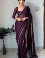 Demure 1 Minute Ready To Wear Dark Purple Georgette Hand Work Saree