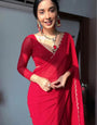 Elision 1 Minute Ready To Wear Red Georgette Hand Work Saree