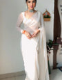 Flattering 1 Minute Ready To Wear White Georgette Hand Work Saree