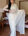 Evocative 1 Minute Ready To Wear White Georgette Hand Work Saree
