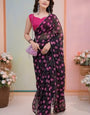 Staggering 1 Minute Ready To Wear Black Georgette Floral Digital Print Saree