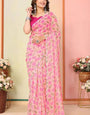 Desultory 1 Minute Ready To Wear Pink Georgette Floral Digital Print Saree