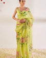 Ratatouille 1 Minute Ready To Wear Green Organza Saree