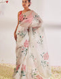 Traditional 1 Minute Ready To Wear White Organza Saree